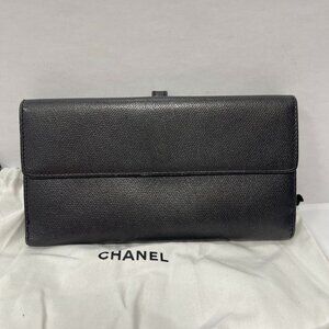 Chanel Series 10 Grained Calfskin CC Button Long Wallet - Black - Preowned